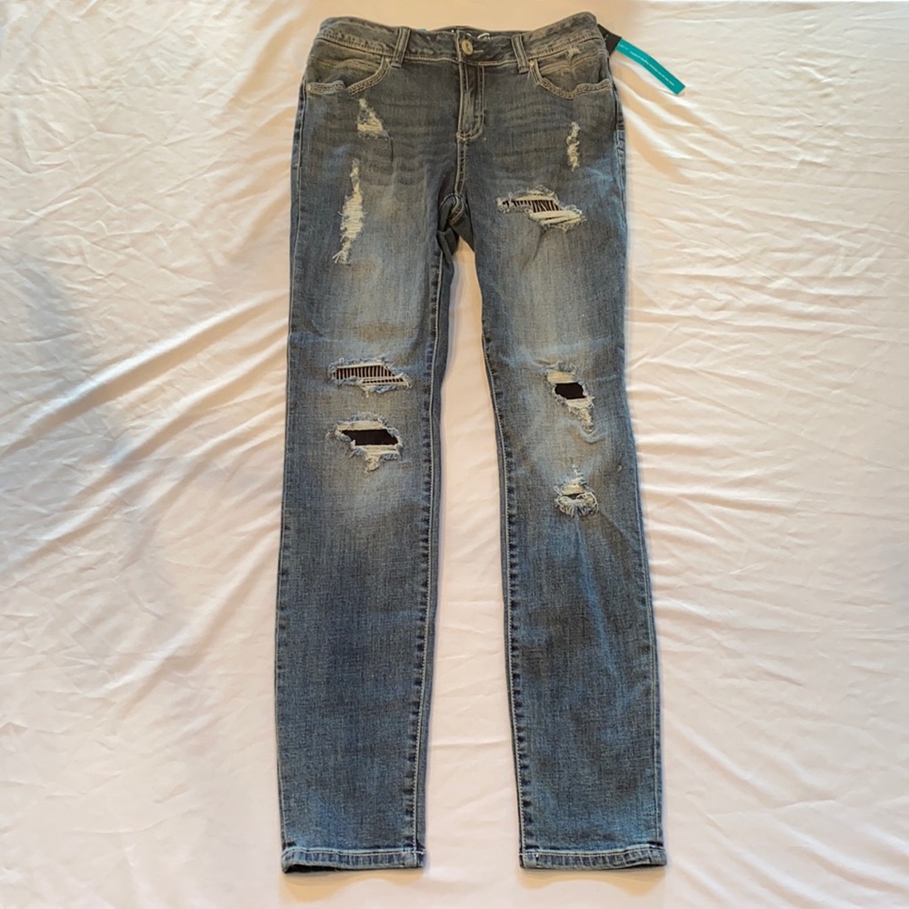 INC International Concepts Indigo skinny leg reg fit distressed jeans. 6-NWT